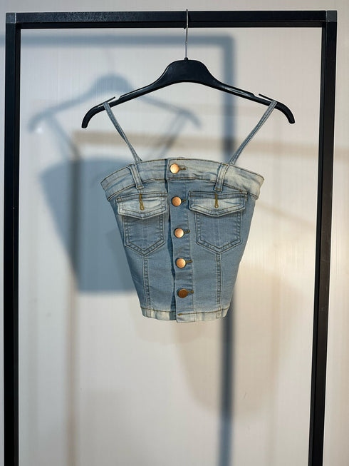 CORSETTO IN DENIM CON BRETELLE