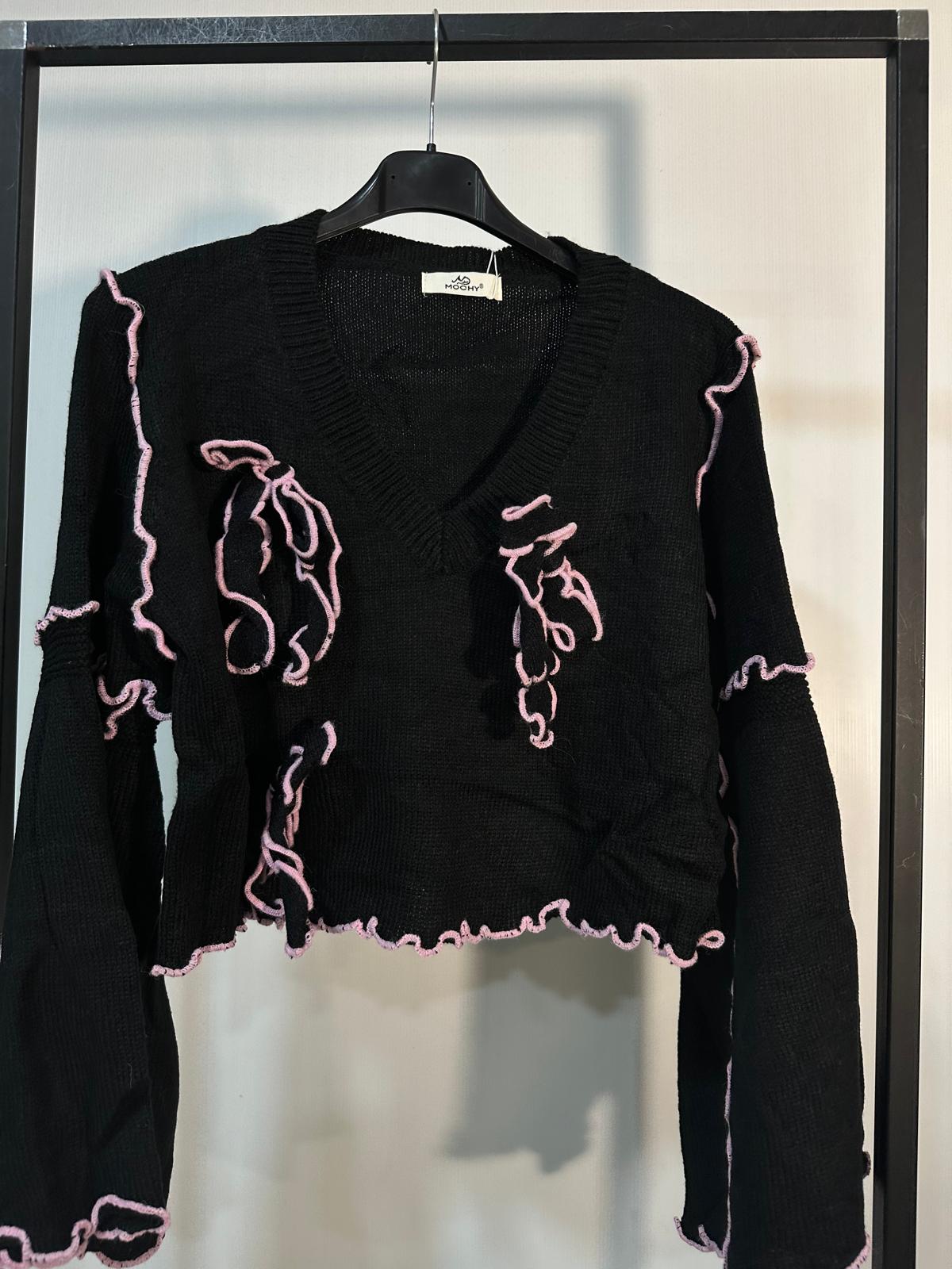 MAGLIONCINO CON FIOCCHI SCOLLO A V 7636