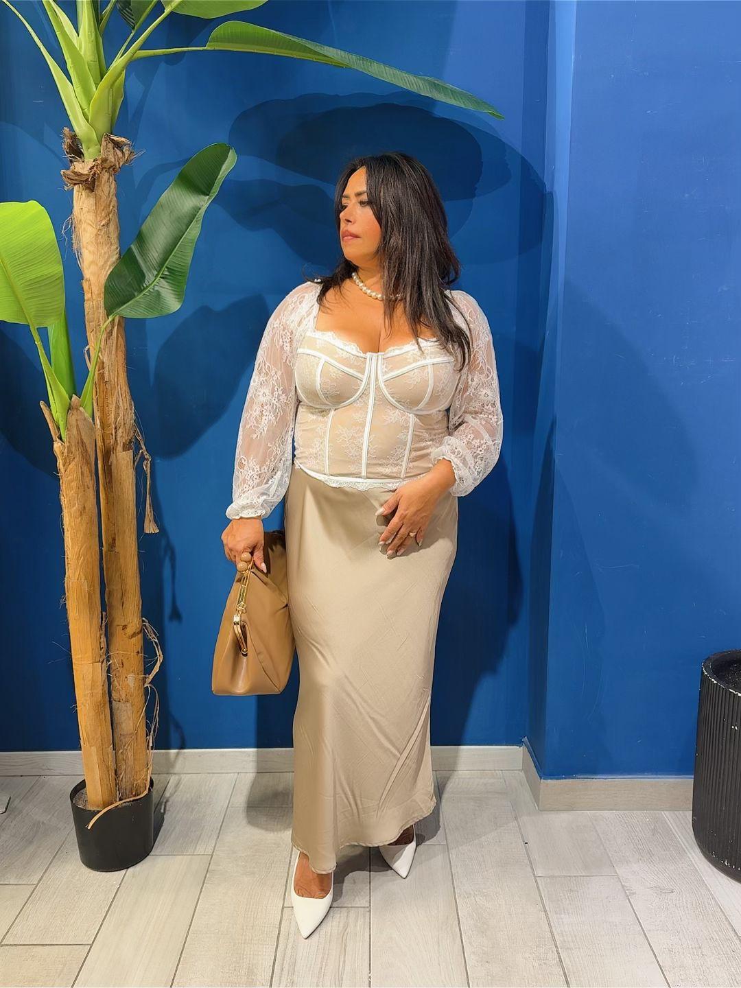 GONNA LUNGA IN RASO CURVY