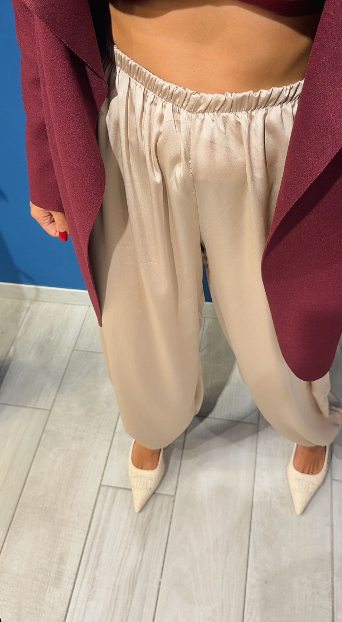 PANTALONE SIMIL RASO CON ELASTICO ALLA CAVIGLIA  CURVY E SLIM