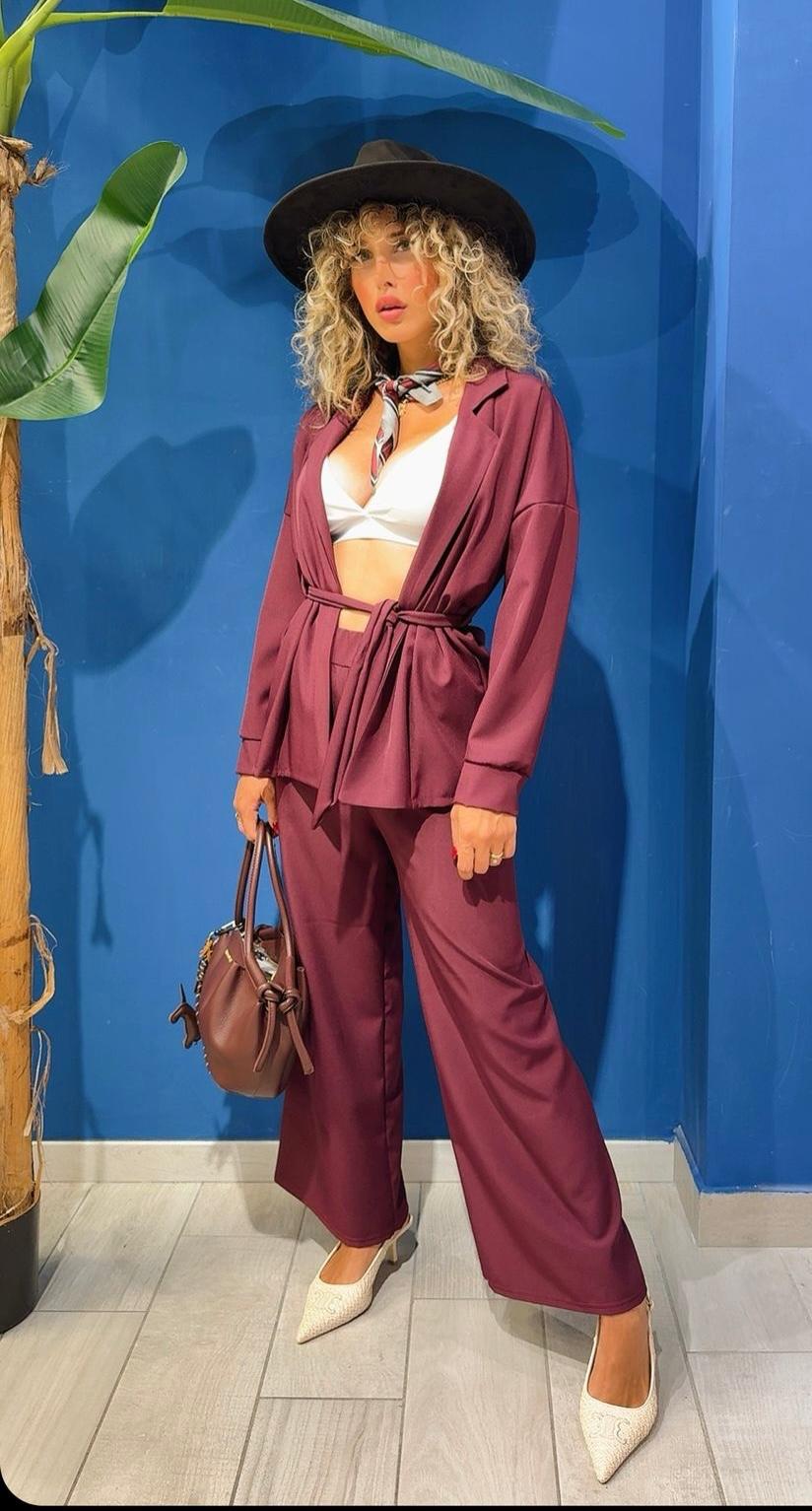 COORDINATO GIACCA CON FIOCCO E PANTALONE PALAZZO
